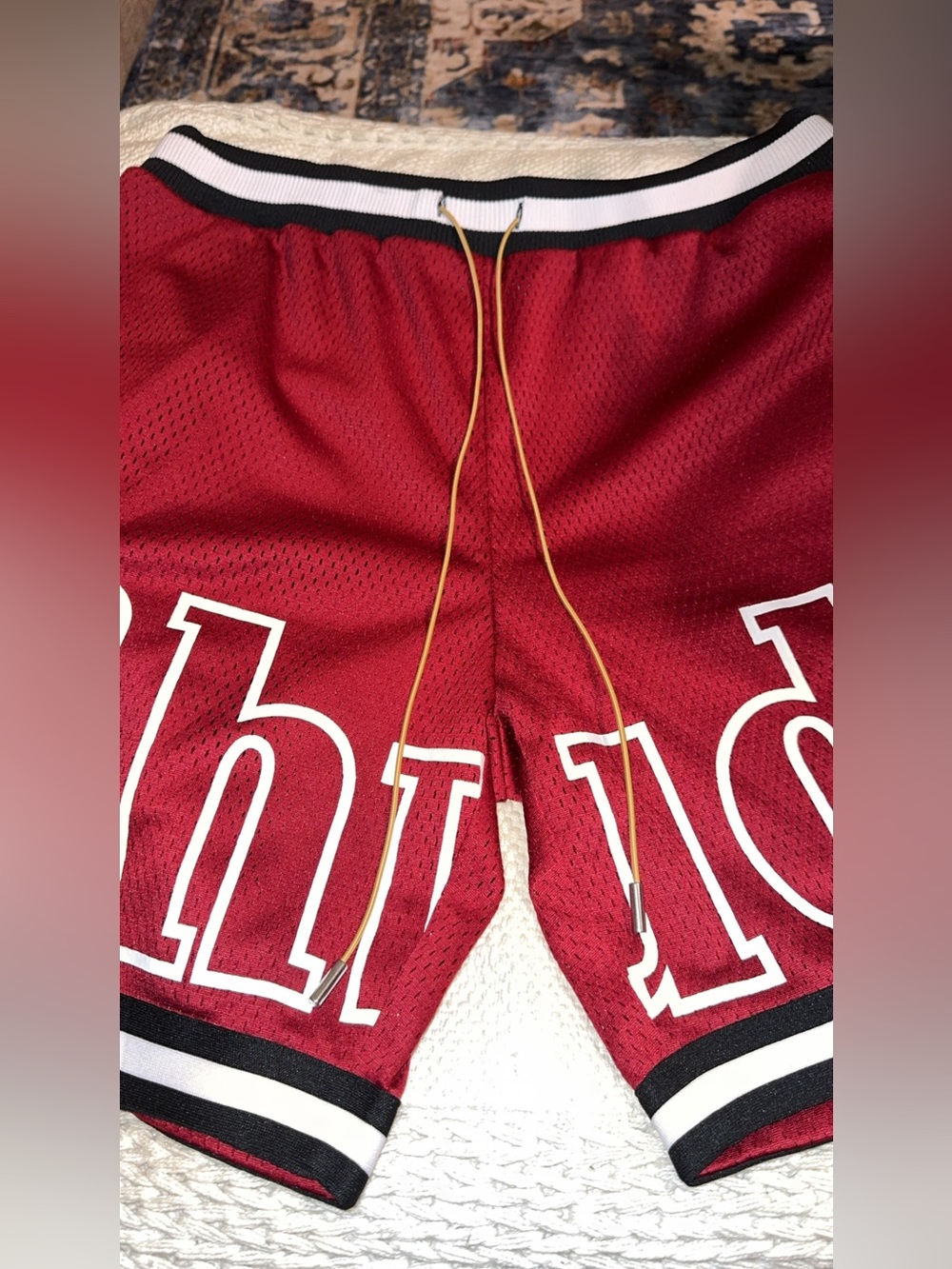 Rhude Court Logo Red Designer Shorts with pockets/athletic/drawstring/men/XL